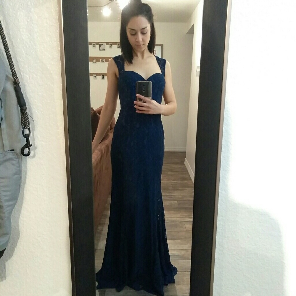 Lulu's Rosetta Navy Blue Lace Maxi Dress